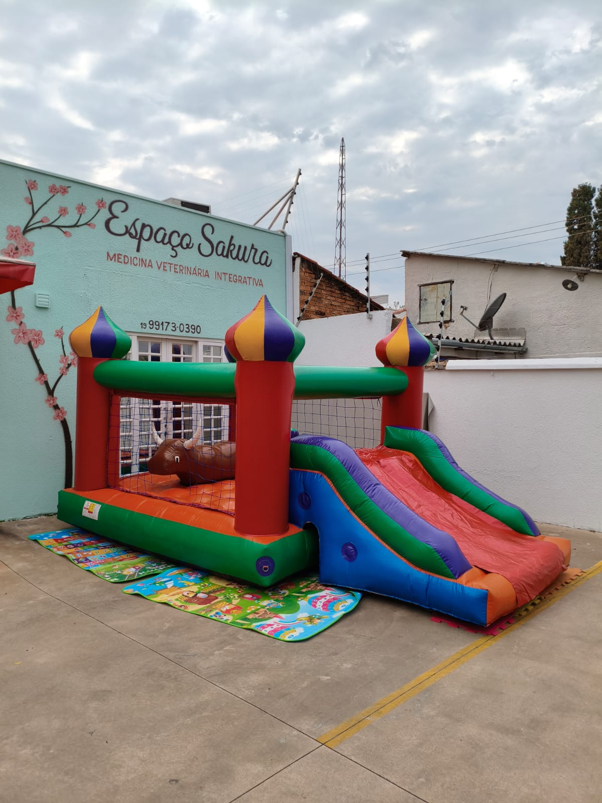 Pula Pula Inflável com escorrega e tourinho